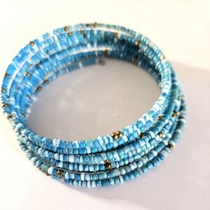 Blue and gold African beaded bracelet